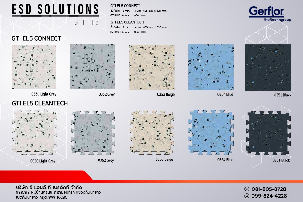 กระเบื้องยางกันไฟฟ้าสถิตย์ Gerflor รุ่น ESD SOLUTIONS (GTI EL5) แบบแผ่น