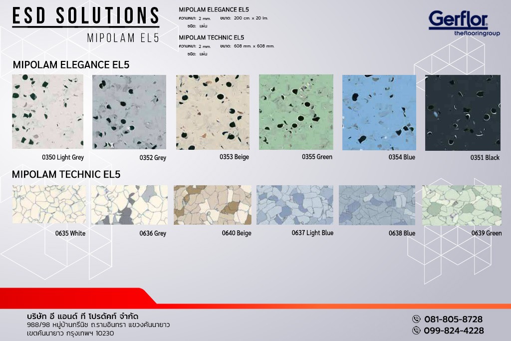 กระเบื้องยางกันไฟฟ้าสถิตย์ Gerflor รุ่น ESD SOLUTIONS (MIPOLAM EL5) แบบแผ่น